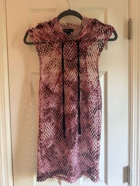 Chesley Pink Snake-Print Mesh Hooded Mini